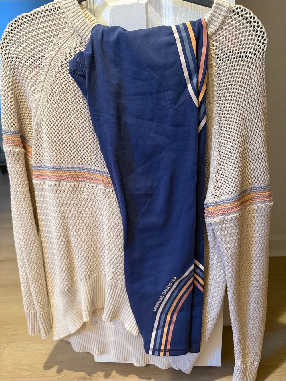 Spiritual Gangster Blue Leggings with strips and matching sweater
